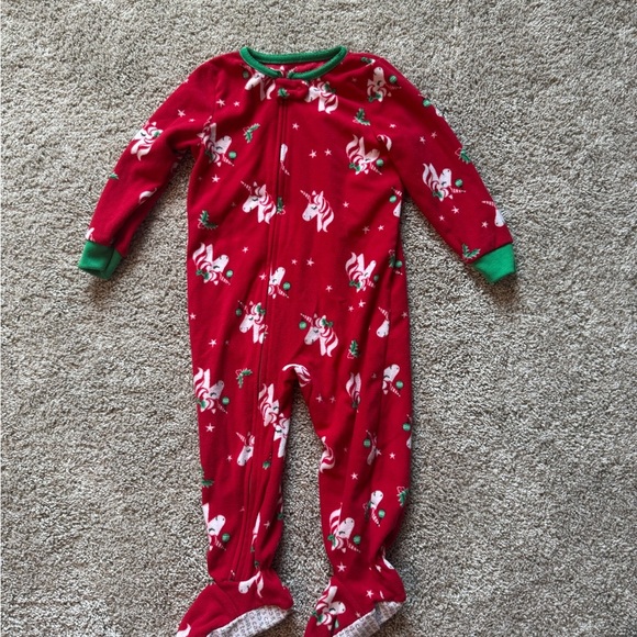 Carter’s Christmas Unicorn Fleece Pajamas Footed pajamas red holiday - 24 Months - Picture 2 of 8